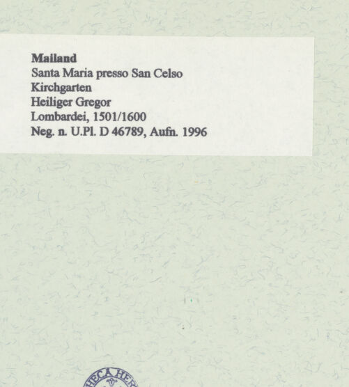 Rückseite von Bibliotheca Hertziana [https://www.deutsche-digitale-bibliothek.de/content/lizenzen/rv-fz/] Heiliger Gregor - Gesamtansicht, bh461198_recto. Foto: Fichera, Gabriele.