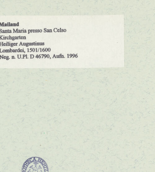 Rückseite von Bibliotheca Hertziana [https://www.deutsche-digitale-bibliothek.de/content/lizenzen/rv-fz/] Heiliger Augustinus - Gesamtansicht, bh461206_recto. Foto: Fichera, Gabriele.