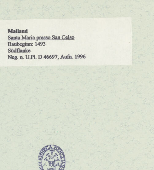 Rückseite von Bibliotheca Hertziana [https://www.deutsche-digitale-bibliothek.de/content/lizenzen/rv-fz/] Santa Maria presso San CelsoSüdfassade - Teilansicht, bh461479_recto. Foto: Fichera, Gabriele.