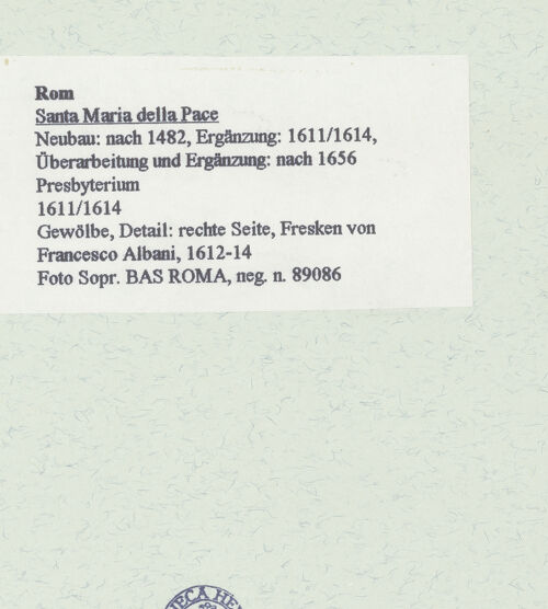 Rückseite von Sopr. BAS ROMA [https://www.deutsche-digitale-bibliothek.de/content/lizenzen/rv-ez/] Himmelfahrt Mariens, Gottvater und Engel sowie David und JesajaEngel und Putti - Gewölbe, Detail: rechte Seite, bh461532_recto. Foto.