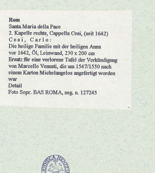 Rückseite von Sopr. BAS ROMA [https://www.deutsche-digitale-bibliothek.de/content/lizenzen/rv-ez/] Die Heilige Familie mit der heiligen Anna - Detail, bh461555_recto. Foto.