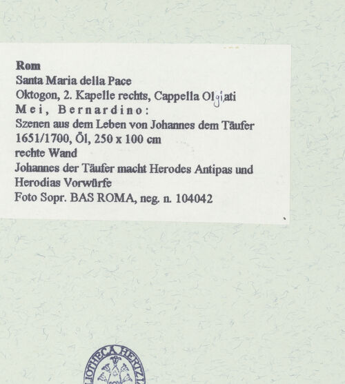 Rückseite von Sopr. BAS ROMA [https://www.deutsche-digitale-bibliothek.de/content/lizenzen/rv-ez/] Szenen aus dem Leben Johannes des TäufersJohannes der Täufer macht Herodes Antipas und Herodias Vorwürfe - , bh461559_recto. Foto.