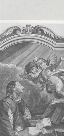 Rückseite von Istituto Nazionale per la Grafica [http://creativecommons.org/publicdomain/mark/1.0/] Die Heilige Katharina Fieschi von Genua schreibt ihre Traktate - , bh461624. Foto.