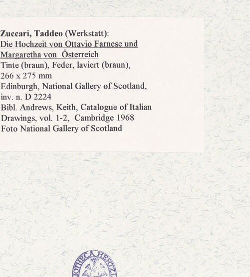 Rückseite von National Gallery of Scotland [https://www.deutsche-digitale-bibliothek.de/content/lizenzen/rv-ez/] Die Hochzeit des Ottavio Farnese mit Margarethe von Österreich - , bh462003_recto. Foto.