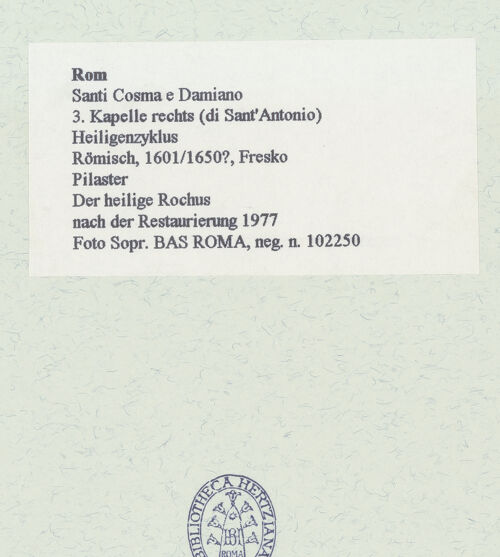 Rückseite von Sopr. BAS ROMA [https://www.deutsche-digitale-bibliothek.de/content/lizenzen/rv-ez/] HeiligenzyklusDer heilige Rochus - , bh462064_recto. Foto.