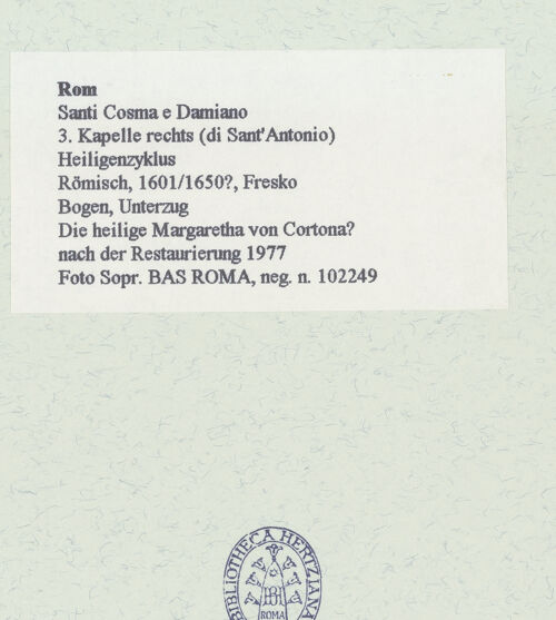 Rückseite von Sopr. BAS ROMA [https://www.deutsche-digitale-bibliothek.de/content/lizenzen/rv-ez/] HeiligenzyklusHeilige Nonne mit Hund und Kreuz (Margaretha von Cortona?) - , bh462065_recto. Foto.