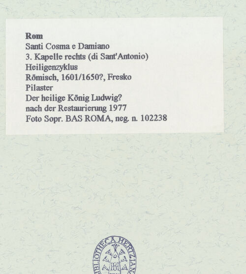 Rückseite von Sopr. BAS ROMA [https://www.deutsche-digitale-bibliothek.de/content/lizenzen/rv-ez/] HeiligenzyklusDer heilige König Ludwig von Toulouse - nach der Restaurierung von 1977, bh462067_recto. Foto.