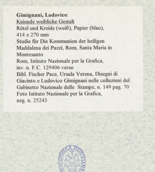 Rückseite von Istituto Nazionale per la Grafica [https://www.deutsche-digitale-bibliothek.de/content/lizenzen/rv-ez/] Kniende weibliche Gestalt - , bh462680_recto. Foto.