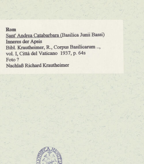 Rückseite von unbekannt [https://www.deutsche-digitale-bibliothek.de/content/lizenzen/rv-fz/] Sant'Andrea Catabarbara - Inneres der Apsis, bh463075_recto. Foto.