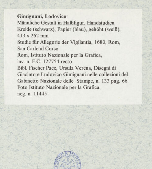 Rückseite von Istituto Nazionale per la Grafica [https://www.deutsche-digitale-bibliothek.de/content/lizenzen/rv-ez/] Männliche Gestalt in Halbfigur und Handstudien - , bh463203_recto. Foto.