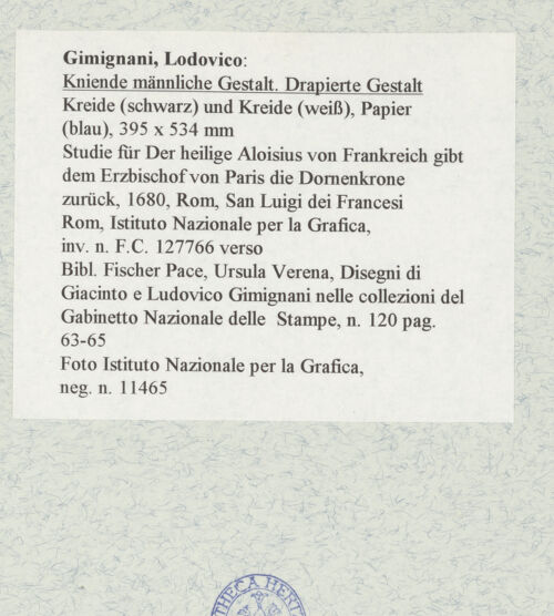 Rückseite von Istituto Nazionale per la Grafica [https://www.deutsche-digitale-bibliothek.de/content/lizenzen/rv-ez/] Kniende männliche Gestalt und eine drapierte Gestalt - , bh463220_recto. Foto.