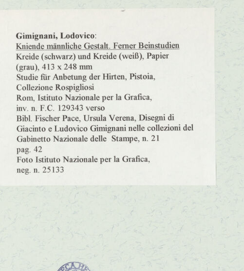 Rückseite von Istituto Nazionale per la Grafica [https://www.deutsche-digitale-bibliothek.de/content/lizenzen/rv-ez/] Kniende männliche Gestalt und Beinstudien - , bh463231_recto. Foto.