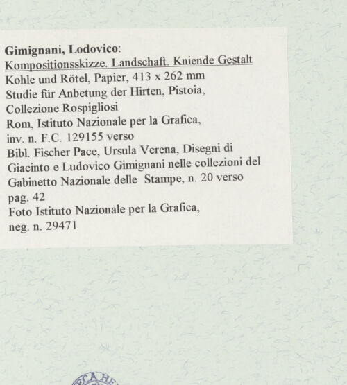 Rückseite von Istituto Nazionale per la Grafica [https://www.deutsche-digitale-bibliothek.de/content/lizenzen/rv-ez/] Kompositionsskizze, Landschaft und kniende Gestalt - , bh463232_recto. Foto.