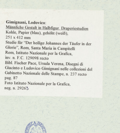 Rückseite von Istituto Nazionale per la Grafica [https://www.deutsche-digitale-bibliothek.de/content/lizenzen/rv-ez/] Männliche Gestalt in Halbfigur und Draperiestudien - , bh463281_recto. Foto.