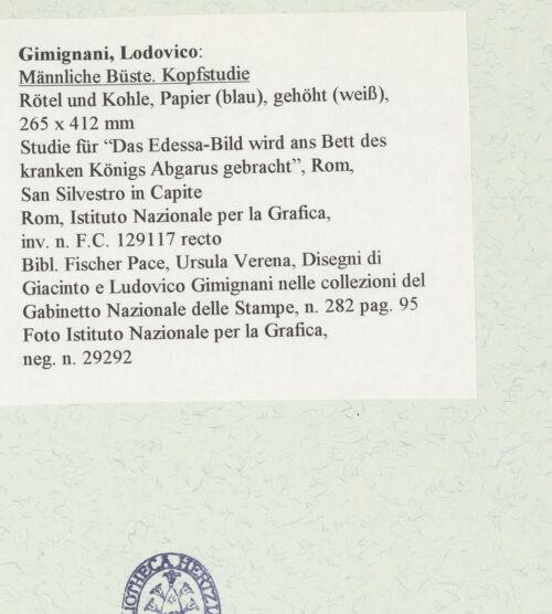 Rückseite von Istituto Nazionale per la Grafica [https://www.deutsche-digitale-bibliothek.de/content/lizenzen/rv-ez/] Männliche Büste und Kopfstudie - , bh463302_recto. Foto.