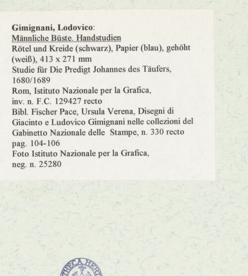 Rückseite von Istituto Nazionale per la Grafica [https://www.deutsche-digitale-bibliothek.de/content/lizenzen/rv-ez/] Männliche Büste. Handstudien - , bh463336_recto. Foto.