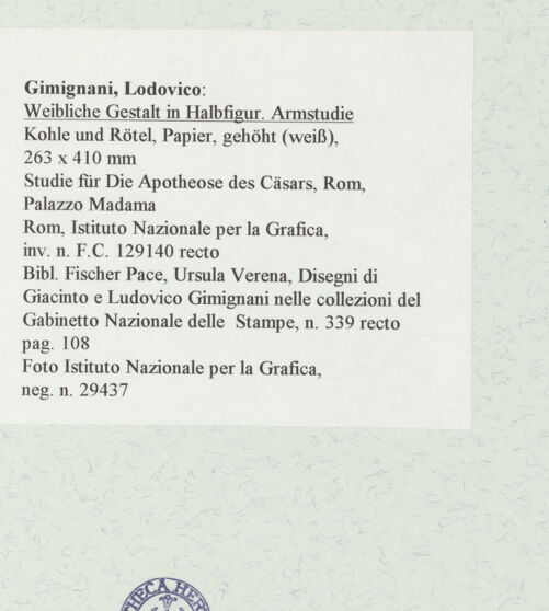 Rückseite von Istituto Nazionale per la Grafica [https://www.deutsche-digitale-bibliothek.de/content/lizenzen/rv-ez/] Weibliche Gestalt in Halbfigur und Armstudie - , bh463337_recto. Foto.