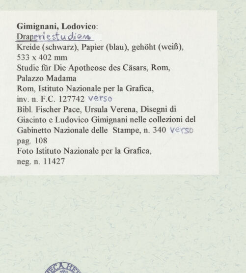 Rückseite von Istituto Nazionale per la Grafica [https://www.deutsche-digitale-bibliothek.de/content/lizenzen/rv-ez/] Drapieriestudien - , bh463346_recto. Foto.