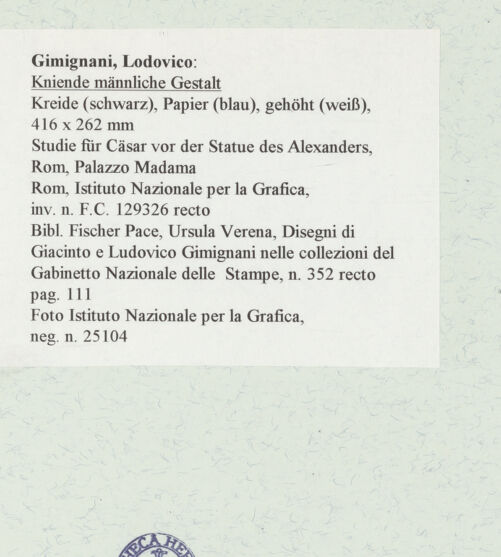 Rückseite von Istituto Nazionale per la Grafica [https://www.deutsche-digitale-bibliothek.de/content/lizenzen/rv-ez/] Kniende männliche Gestalt - , bh463349_recto. Foto.