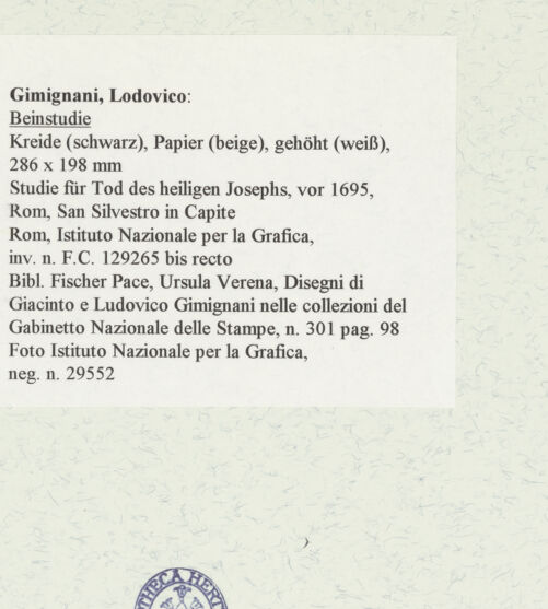 Rückseite von Istituto Nazionale per la Grafica [https://www.deutsche-digitale-bibliothek.de/content/lizenzen/rv-ez/] Beinstudie - , bh463354_recto. Foto.