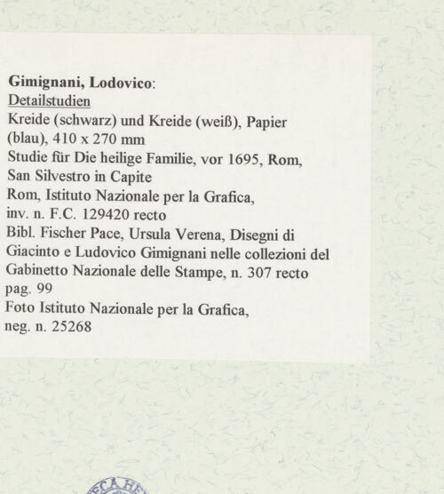 Rückseite von Istituto Nazionale per la Grafica [https://www.deutsche-digitale-bibliothek.de/content/lizenzen/rv-ez/] Detailstudien - , bh463361_recto. Foto.