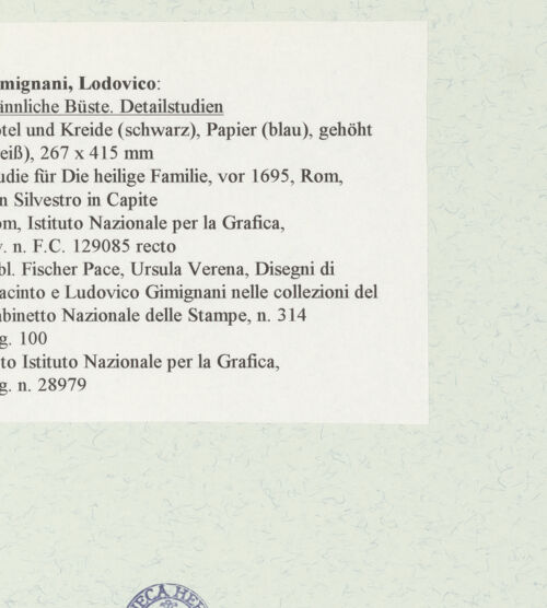 Rückseite von Istituto Nazionale per la Grafica [https://www.deutsche-digitale-bibliothek.de/content/lizenzen/rv-ez/] Männliche Büste und Detailstudien - , bh463369_recto. Foto.