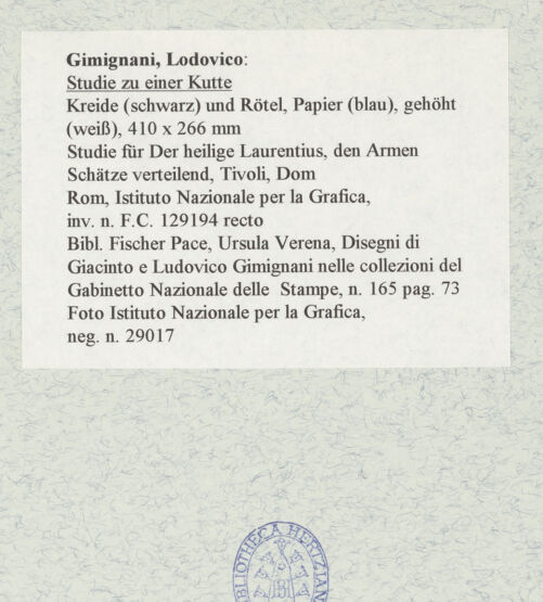 Rückseite von Istituto Nazionale per la Grafica [https://www.deutsche-digitale-bibliothek.de/content/lizenzen/rv-ez/] Studie zu einer Kutte - , bh463510_recto. Foto.