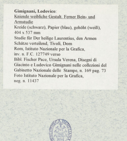 Rückseite von Istituto Nazionale per la Grafica [https://www.deutsche-digitale-bibliothek.de/content/lizenzen/rv-ez/] Kniende weibliche Gestalt und Bein- und Armstudie - , bh463516_recto. Foto.