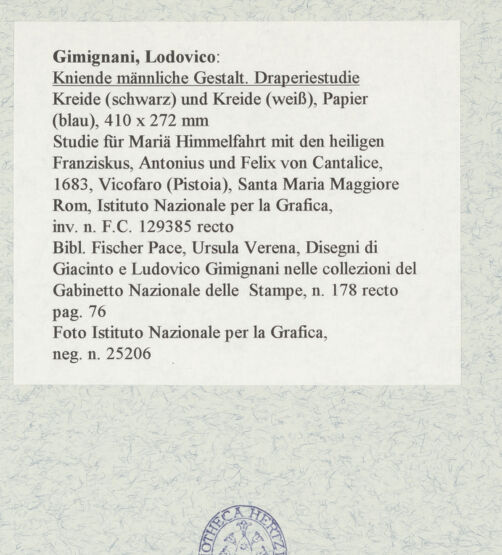 Rückseite von Istituto Nazionale per la Grafica [https://www.deutsche-digitale-bibliothek.de/content/lizenzen/rv-ez/] Kniende männliche Gestalt und Draperiestudie - , bh463518_recto. Foto.