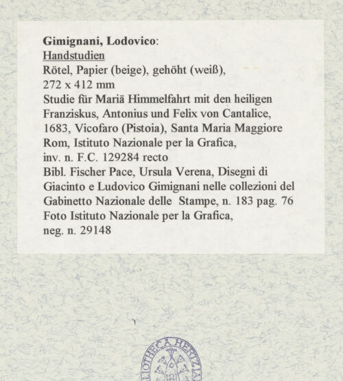 Rückseite von Istituto Nazionale per la Grafica [https://www.deutsche-digitale-bibliothek.de/content/lizenzen/rv-ez/] Handstudien - , bh463523_recto. Foto.