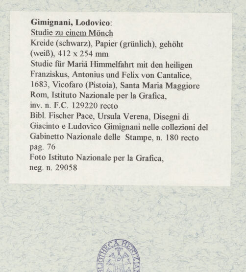 Rückseite von Istituto Nazionale per la Grafica [https://www.deutsche-digitale-bibliothek.de/content/lizenzen/rv-ez/] Studie zu einem Mönch - , bh463526_recto. Foto.