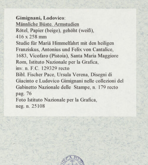 Rückseite von Istituto Nazionale per la Grafica [https://www.deutsche-digitale-bibliothek.de/content/lizenzen/rv-ez/] Männliche Büste und Armstudien - , bh463527_recto. Foto.