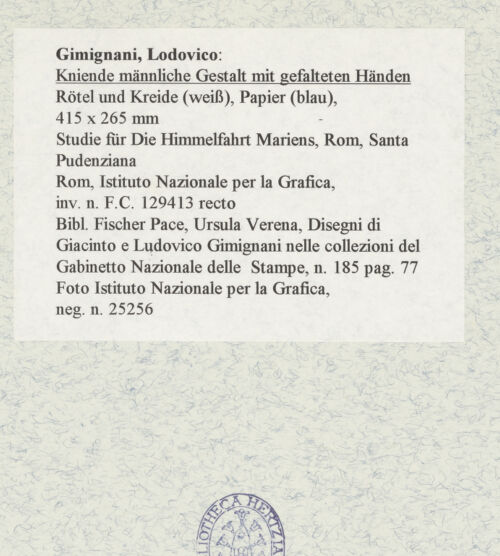 Rückseite von Istituto Nazionale per la Grafica [https://www.deutsche-digitale-bibliothek.de/content/lizenzen/rv-ez/] Kniende männliche Gestalt mit gefalteten Händen - , bh463530_recto. Foto.