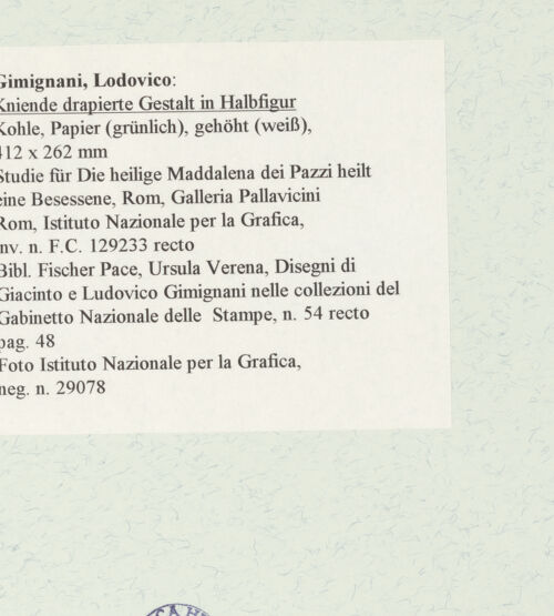Rückseite von Istituto Nazionale per la Grafica [https://www.deutsche-digitale-bibliothek.de/content/lizenzen/rv-ez/] Kniende drapierte Gestalt in Halbfigur - , bh463534_recto. Foto.