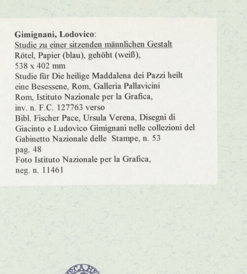 Rückseite von Istituto Nazionale per la Grafica [https://www.deutsche-digitale-bibliothek.de/content/lizenzen/rv-ez/] Studie zu einer sitzenden männlichen Gestalt - , bh463535_recto. Foto.