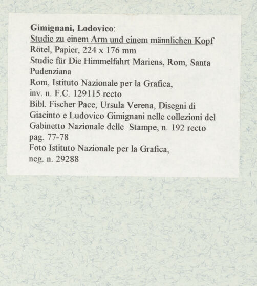 Rückseite von Istituto Nazionale per la Grafica [https://www.deutsche-digitale-bibliothek.de/content/lizenzen/rv-ez/] Studie zu einem Arm und einem männlichen Kopf - , bh463544_recto. Foto.