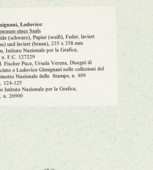 Rückseite von Istituto Nazionale per la Grafica [https://www.deutsche-digitale-bibliothek.de/content/lizenzen/rv-ez/] Innenraum eines Saals - , bh463570_recto. Foto.