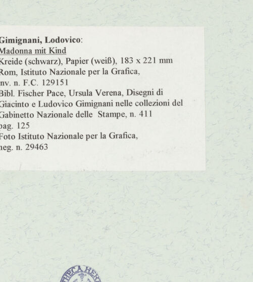 Rückseite von Istituto Nazionale per la Grafica [https://www.deutsche-digitale-bibliothek.de/content/lizenzen/rv-ez/] Madonna mit Kind - , bh463572_recto. Foto.