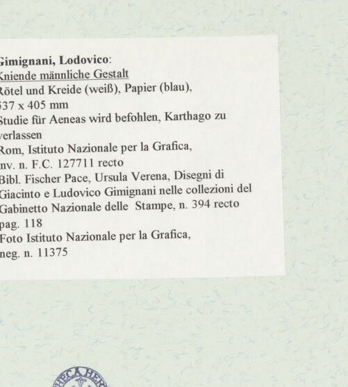 Rückseite von Istituto Nazionale per la Grafica [https://www.deutsche-digitale-bibliothek.de/content/lizenzen/rv-ez/] Kniende männliche Gestalt - , bh463580_recto. Foto.
