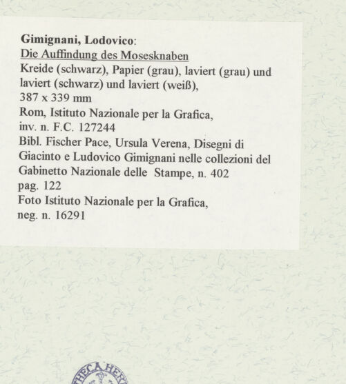 Rückseite von Istituto Nazionale per la Grafica [https://www.deutsche-digitale-bibliothek.de/content/lizenzen/rv-ez/] Die Auffindung des Mosesknaben - , bh463582_recto. Foto.