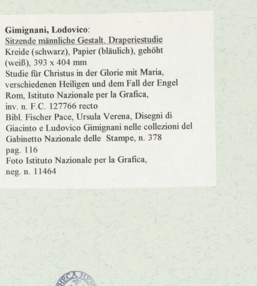 Rückseite von Istituto Nazionale per la Grafica [https://www.deutsche-digitale-bibliothek.de/content/lizenzen/rv-ez/] Sitzende männliche Gestalt und Draperiestudie - , bh463586_recto. Foto.