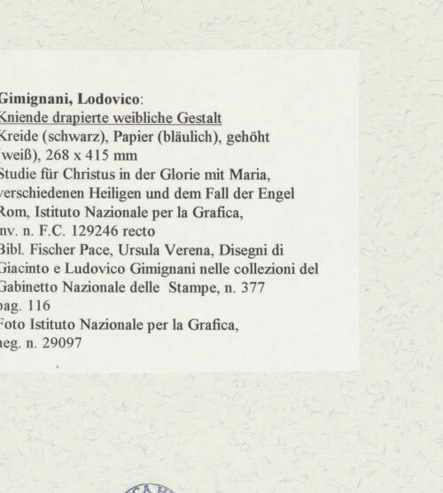 Rückseite von Istituto Nazionale per la Grafica [https://www.deutsche-digitale-bibliothek.de/content/lizenzen/rv-ez/] Kniende drapierte weibliche Gestalt - , bh463598_recto. Foto.