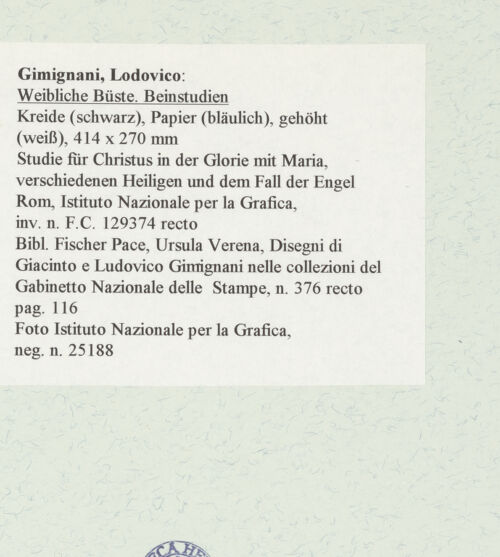 Rückseite von Istituto Nazionale per la Grafica [https://www.deutsche-digitale-bibliothek.de/content/lizenzen/rv-ez/] Weibliche Büste und Beinstudien - , bh463599_recto. Foto.