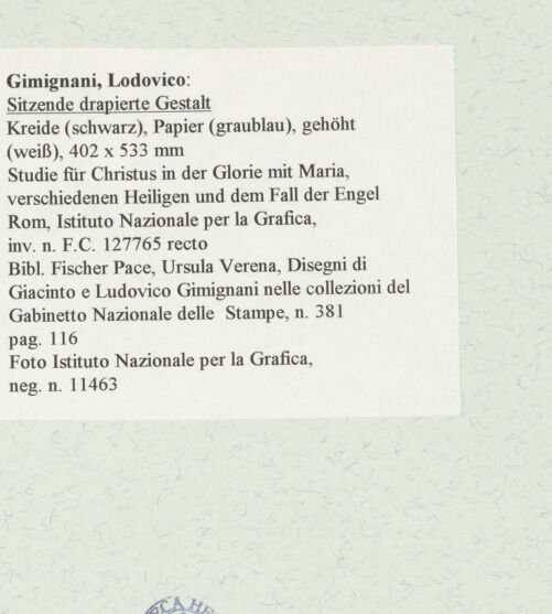 Rückseite von Istituto Nazionale per la Grafica [https://www.deutsche-digitale-bibliothek.de/content/lizenzen/rv-ez/] Sitzende drapierte Gestalt - , bh463604_recto. Foto.