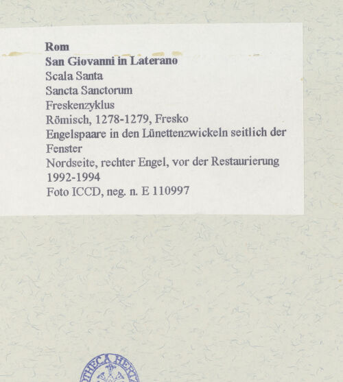 Rückseite von ICCD [https://www.deutsche-digitale-bibliothek.de/content/lizenzen/rv-ez/] FreskenzyklusEngelspaare - Nordseite, rechter Engel, vor der Restaurierung 1992-1994, bh463770_recto. Foto.