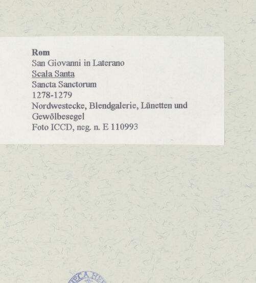 Rückseite von ICCD [https://www.deutsche-digitale-bibliothek.de/content/lizenzen/rv-ez/] Scala SantaSancta Sanctorum - Nordwestecke, Blendgalerie, Lünetten und Gewölbesegel, bh463951_recto. Foto.