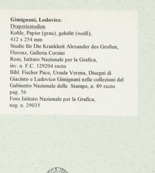 Rückseite von Istituto Nazionale per la Grafica [https://www.deutsche-digitale-bibliothek.de/content/lizenzen/rv-ez/] Draperiestudien - , bh463986_recto. Foto.