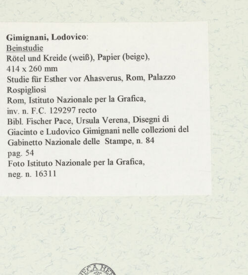 Rückseite von Istituto Nazionale per la Grafica [https://www.deutsche-digitale-bibliothek.de/content/lizenzen/rv-ez/] Beinstudie - , bh463993_recto. Foto.