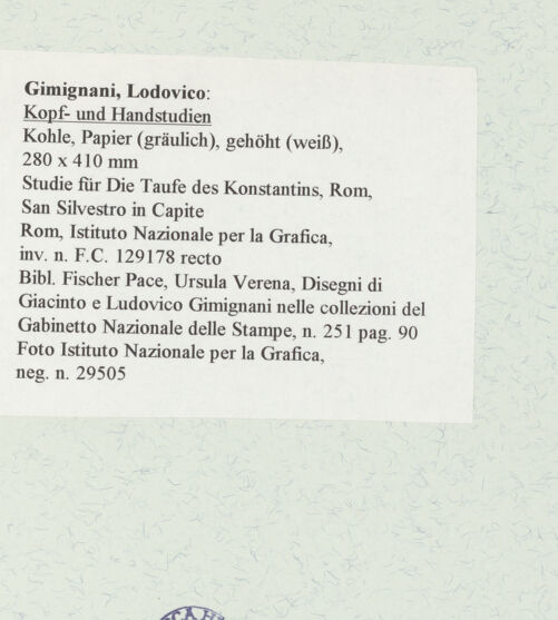 Rückseite von Istituto Nazionale per la Grafica [https://www.deutsche-digitale-bibliothek.de/content/lizenzen/rv-ez/] Kopf- und Handstudien - , bh464028_recto. Foto.