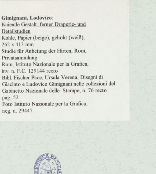 Rückseite von Istituto Nazionale per la Grafica [https://www.deutsche-digitale-bibliothek.de/content/lizenzen/rv-ez/] Kniende Gestalt, ferner Draperie- und Detailstudien - , bh464039_recto. Foto.